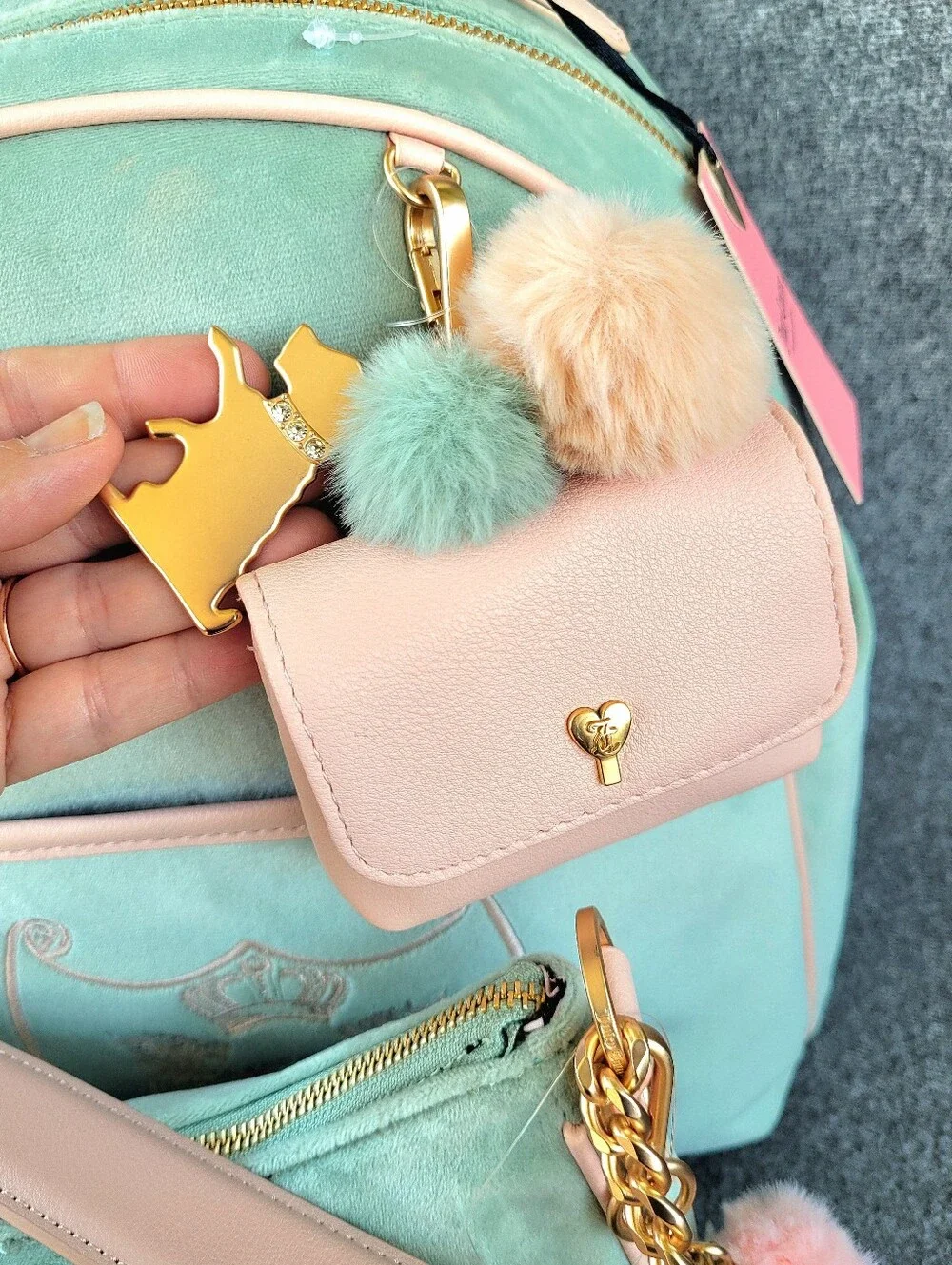 Juicy Couture New Love Chapter Backpack & Matching Shoulder Bag in Frosty Green